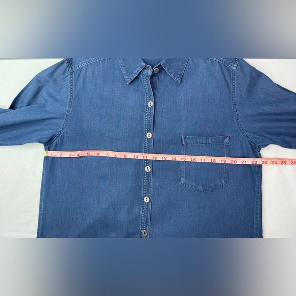 Chico's Design Indigo Cotton Long Sleeve Button Front Tunic Shirt Size Large - Picture 6 of 7